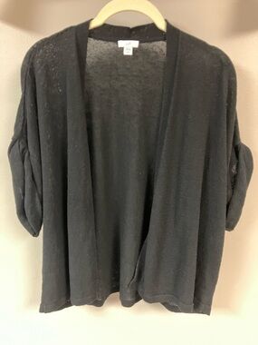 3/30 j.Jill black linen blend open shrug sweater LP